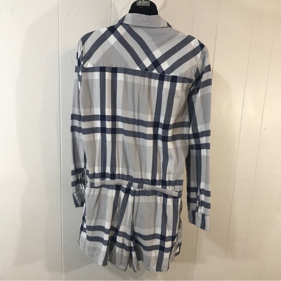 Aerie Grey and Blue Plaid Flannel Long Sleeve Sleep Romper Coverup Large - Picture 2 of 6